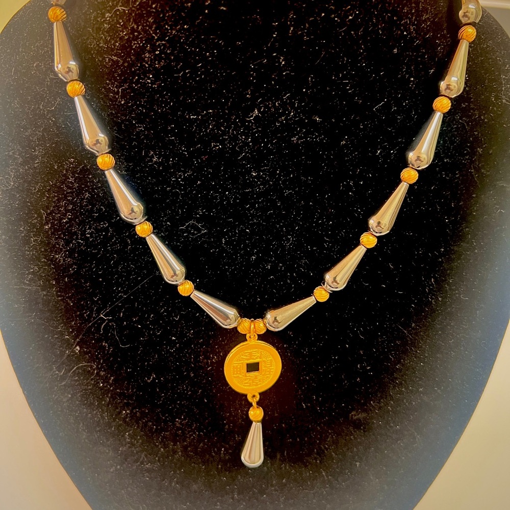 Elegant Hematite Silver and Gold Necklace